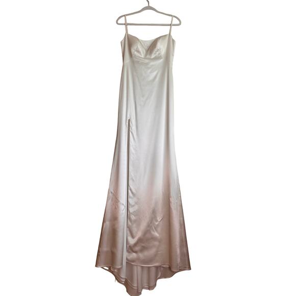 La Femme white Stretch Satin side slit Sheath Dress size 6/ small - Picture 11 of 13